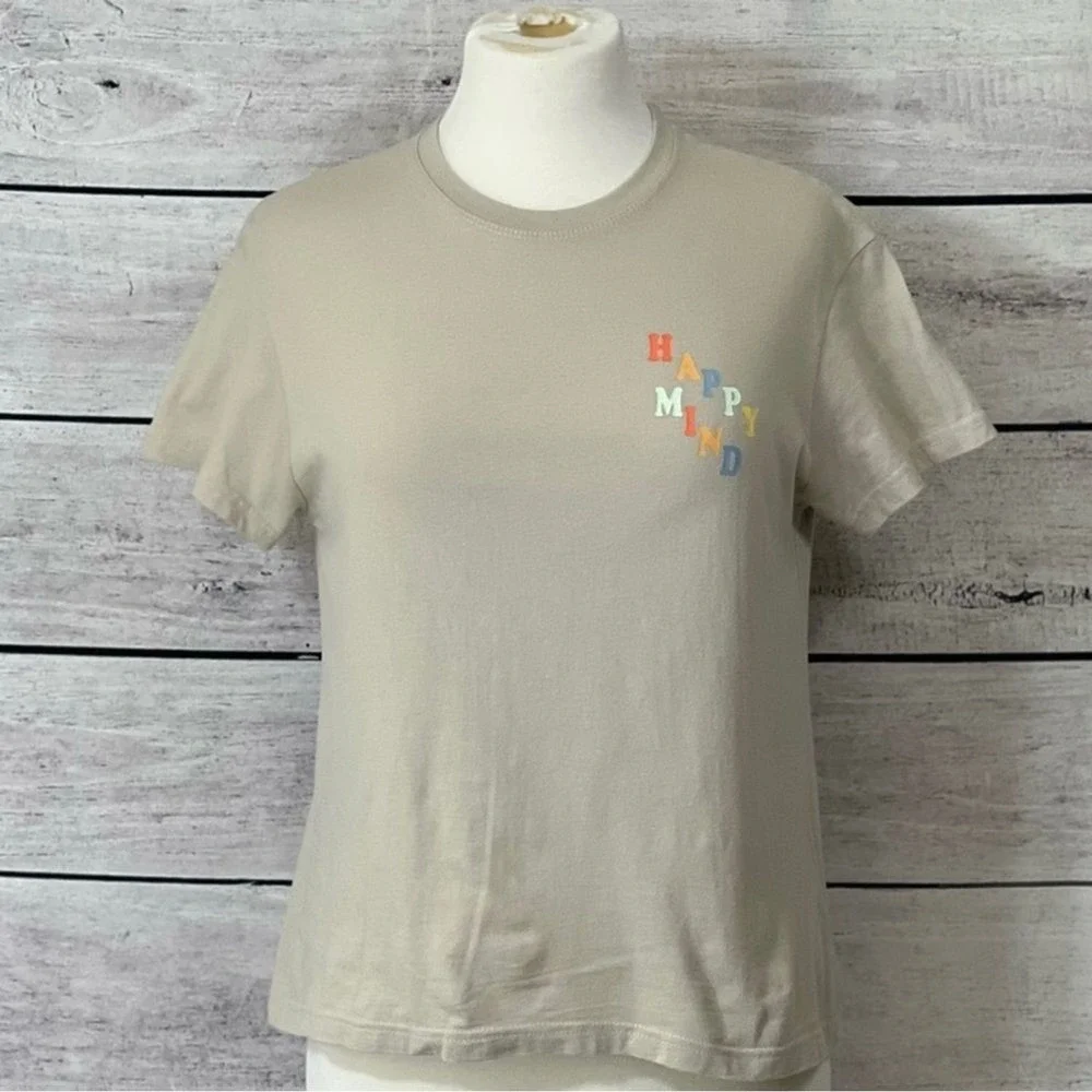 Brooklyn Cloth Boys Happy Mind Smiley Face Graphic Tee Tan Beige Large L